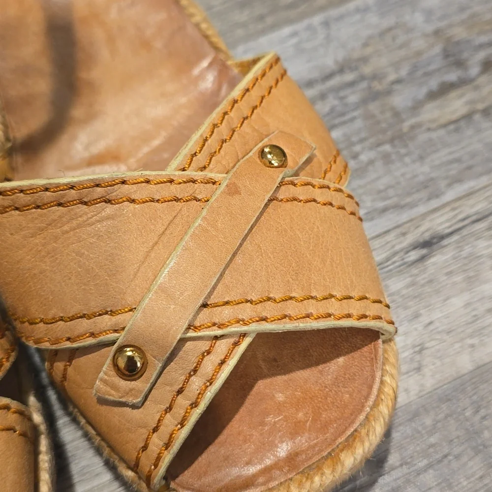 Apepazza Tan Suede‎ Espadrilles Leather Wedge Sandals Size 8.5